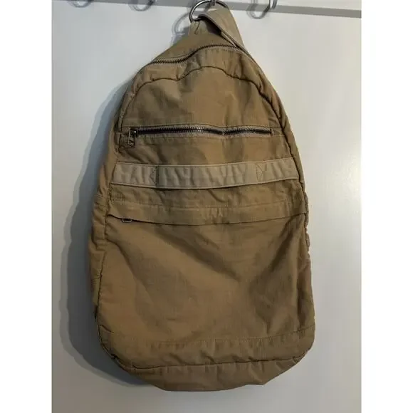 Vintage Eddie Bauer Nylon Backpack Crossbody Convertible Beige Gorpcore Hiking